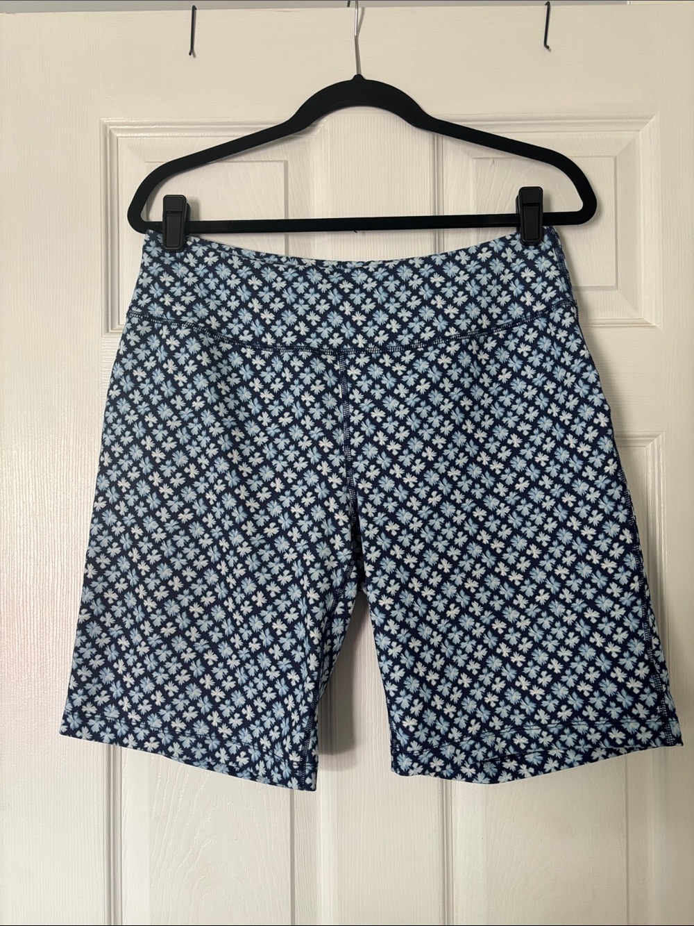 Lands' End Navy and Light Blue Floral Bike Shorts